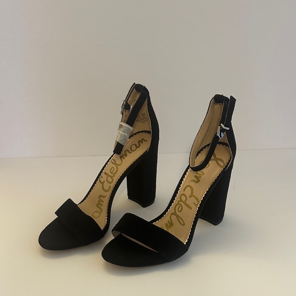 Sam Edelman Black Suede Chunky Heel NWOB US‎ 8.5M EUR 38.5 YARO Sandal Classy